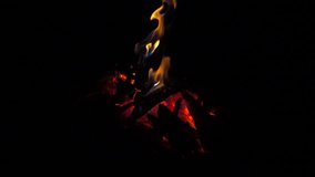 Burning campfire at night, slow motion, full hd video footage