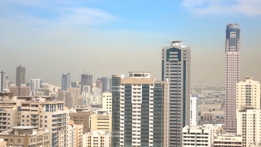 Stunning panoramic view on the modern city. High buldings on the horizon.