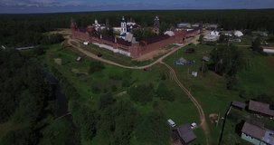 4K high quality aerial footage of historical Nikolo-Solbinskiy women Monastery in Yaroslavl Oblast area located north of ancient town of Pereslavl 150 km north-east of Moscow, the capital of Russia