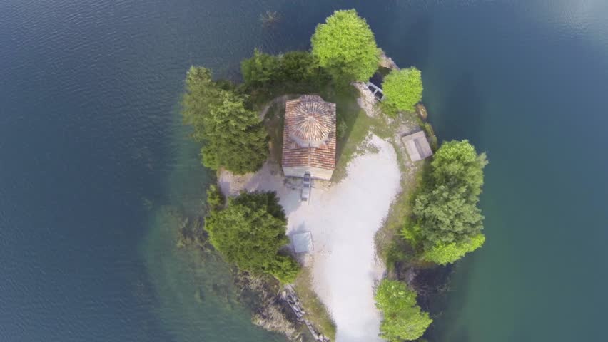 Church from above in lake doxa