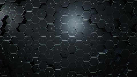 Abstract background with animation moving of dark surface with glowing track of energy. Technologic backdrop with plastic surface with neon stripes. Animation of seamless loop.