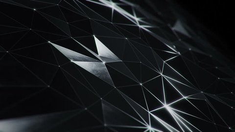 Abstract background with animation moving of dark surface with glowing track of energy. Technologic backdrop with plastic surface with neon stripes. Animation of seamless loop.