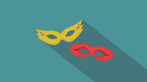 Carnival masks flat design animation icon. loop with alpha channel.