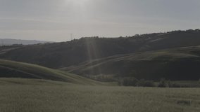 Aerial footage drone view of meadow Laiatico Siena italy // no video editing