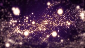 Space violet background with particles. Space lilac dust with stars on black background. Sunlight of beams and gloss of particles galaxies.