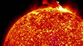 Vibrant color video in 60fps of a storm releasing solar flares. This flares are often, but not always, accompanied by a coronal mass ejection. Elements of this image furnished by NASA