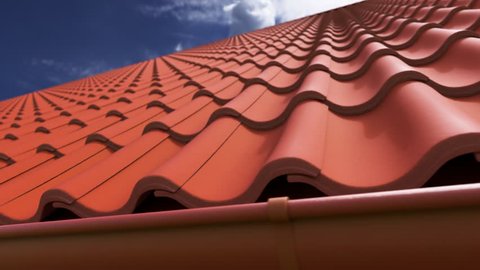 03158 Loopable animation of clay tiled roof. Camera moves slowly to the side.