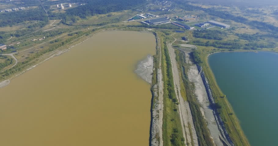 Aerial shooting landscape of the lake forest factory amazing colors view blue sky drone panoramic view forest helicopter panorama water summer nature air bird clouds prevention landing