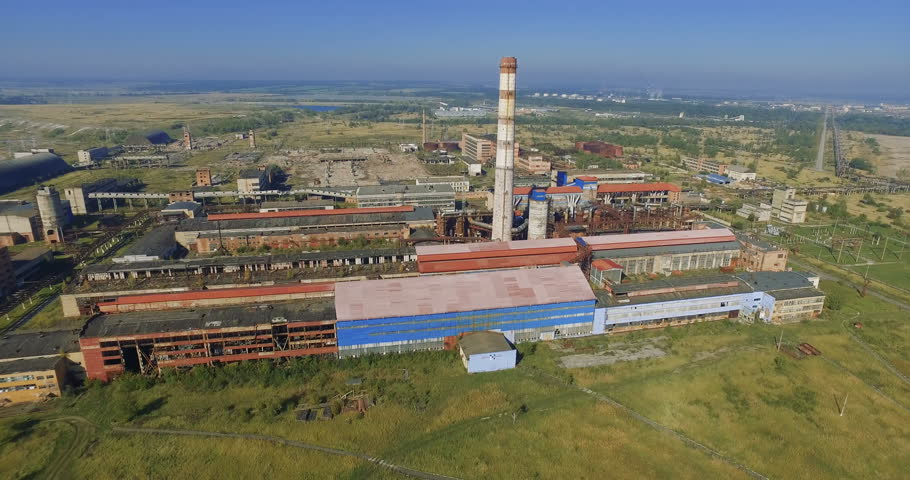 Aerial shooting of the factory view blue sky drone panoramic view forest helicopter panorama water summer nature air bird clouds prevention landing
