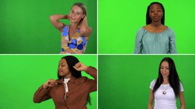 4K compilation (montage) - four women dance - green screen