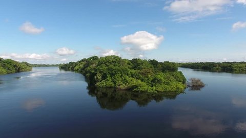 Aerial view of Anavilhanas National Park, the biggest fluvial archipelago of the world, at Negro (Black) River, Amazonia Forest. Novo Airão, Amazonas, Brazil.