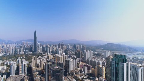 Daytime aerial footage of Shenzhen, China