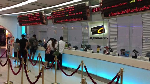 BANGKOK - DECEMBER 2017: People buy tickets at SF Cinema City MBK located in MBK mall. SF Group is the second largest cinema chain in Thailand with more than 350 screens in 30 locations