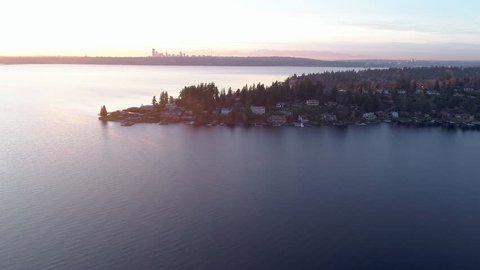 Bellevue Seattle Aerial View Lake Washington Landscape Skyline