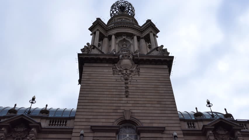View of the tower with statues. London.  