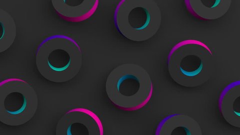 Abstract 3d rendering of rotating geometric shapes. Computer generated loop animation. Modern colorful background. Seamless motion design for poster, cover, branding, banner, placard. 4k UHD
