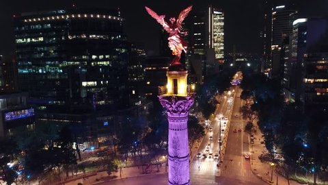 Angel de la Independencia Mexico DF Aerial Drone Noche