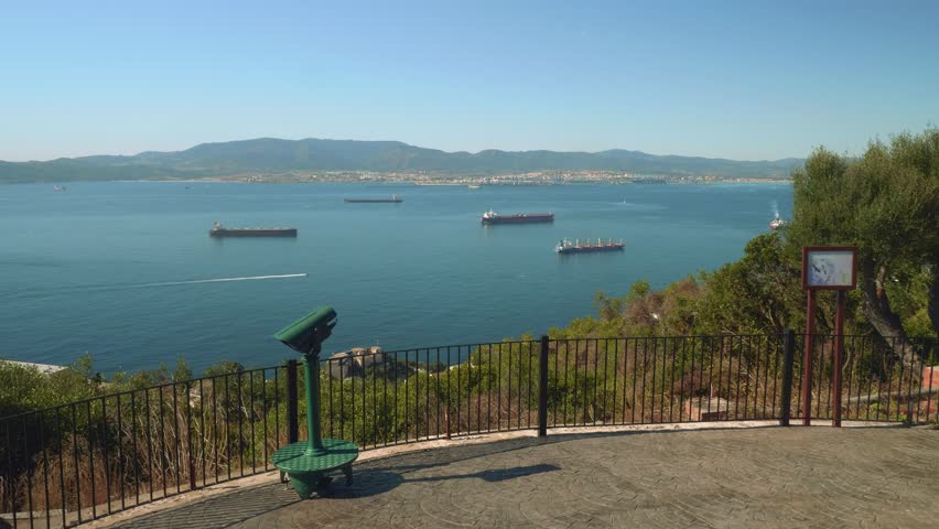 View of bay from rock of gibraltar in autumn sunny day
