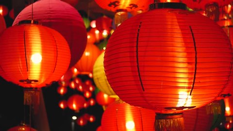 Chinese paper lanterns in the night on Chinese new year celebration