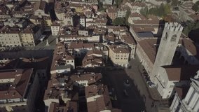 Aerial video shooting with drone on Brescia, famous and ancient Lombardia city with Unesco site