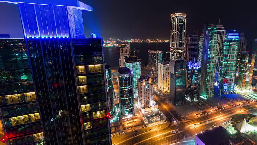 DOHA, QATAR - JUNE 30th 2017: skycreapers tall buildings timelapse night lights streets, Middle East | Shutterstock HD Video #1007280541