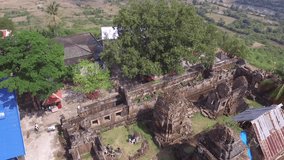 A drone video from the top of Chisor Mountain temple at Takeo Province in Cambodia, Southeast Asia.