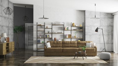 Home interior of modern apartment, living room, hall animation
