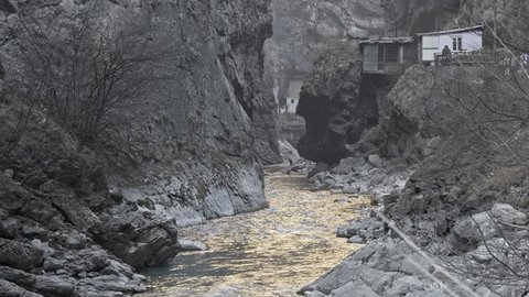 Mountain river in a narrow gorge