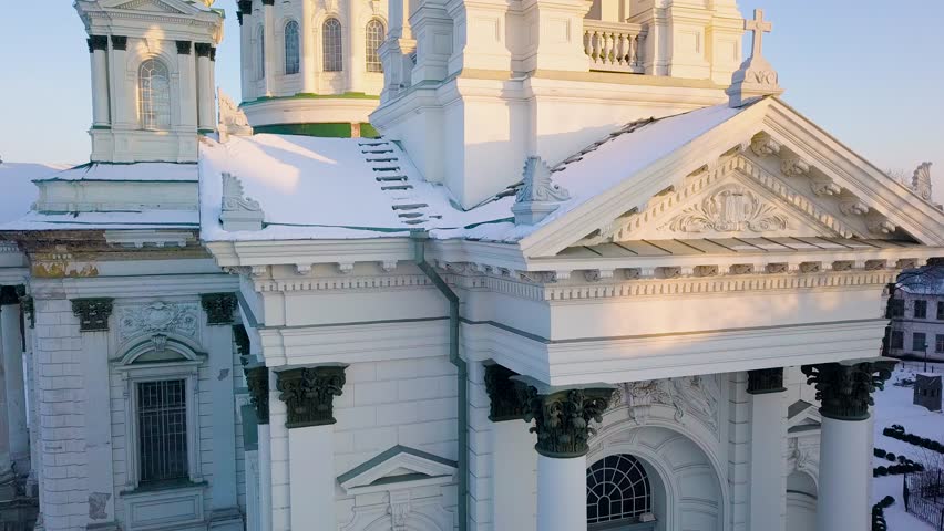 Aerial view of the Trinity Orthodox Cathedral. Sumy, Ukraine