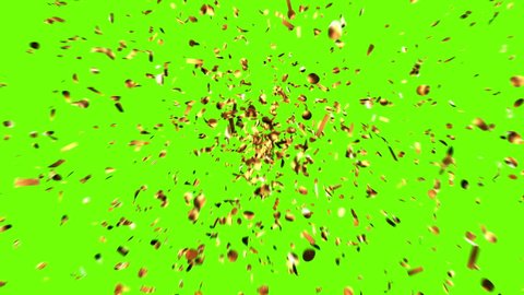 Golden Confetti Party Popper Explosions on a Green and Black Backgrounds. 3d animation, 4K. 