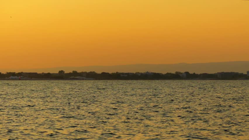 Beautiful sunset in town of Nessebar, Bulgaria on Black Sea coast.