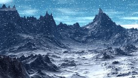 Fantasy alien planet. Mountain. Animation. Panorama. 4K