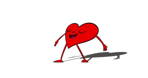 Dancing crazy happy heart. Classic Animation of cartoon character. Alpha-channel without shadow.