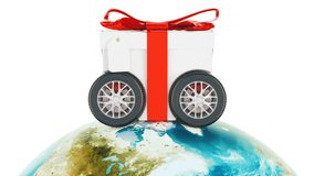 Worldwide gift delivery concept, animation. 3D rendering isolated on white background. Elements furnished by NASA.