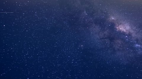 Clean blue sky in beautiful starry night time, Milky Way Galaxy Time Lapse, Desert, Astrophotography time lapse footage of Milky Way galaxy rising. Milky Way Galaxy Moving Across the Night Sky. 4K.
