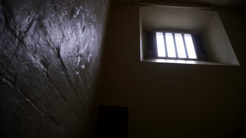 Prison Cell, Bars On Window With Dark And Depressing Atmosphere. Locked Inside Genuine Modern Prison Block, 4K Incarceration Maximum Security. 