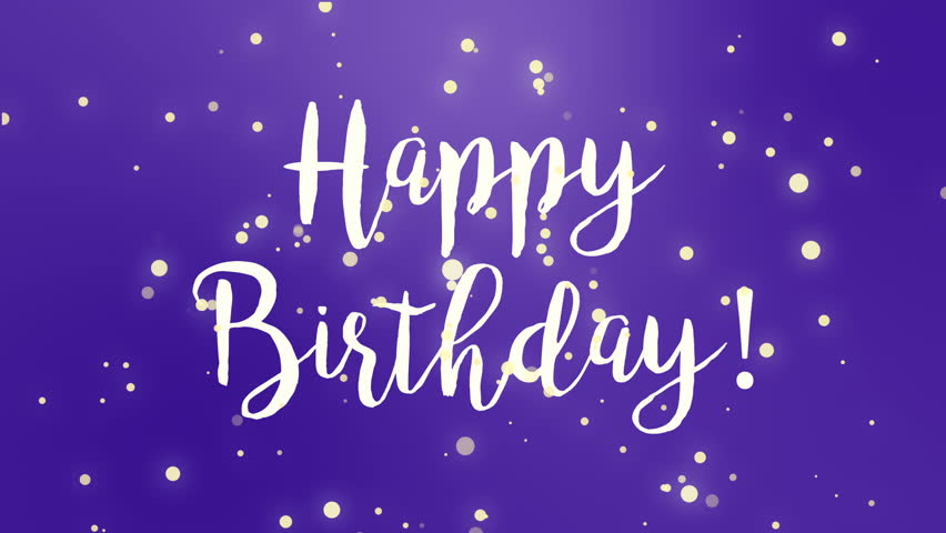 Purple Happy Birthday greeting card video animation with handwritten text a...