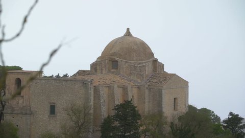 The white dome of the castle in Erice Trapani Italy found on the top of the mountain in the village