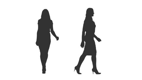 Silhouette of walking business woman on transparent background, 2 in 1, 