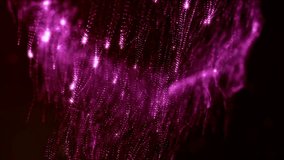 3d rendering background with particles with depth of field. Loop animation, seamless footage. Dark digital abstract background with beautiful glowing particles form concept of digital world. Red V7