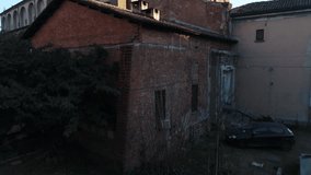 Aerial drone footage view of Older Church in Milan Lombardia Italy  // no video editing