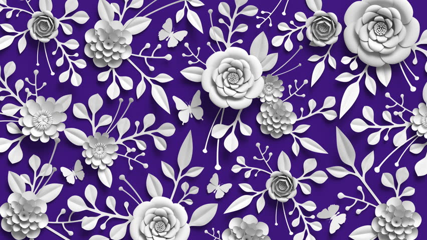 3d rendering, loop animation, floral background, rotating paper flowers, botanical pattern, paper craft, ultra violet , 4k animation Royalty-Free Stock Footage #1007449009