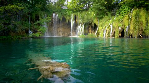 Beautiful waterfall cascade scenery of Plitvice Lakes, Croatia. Nature landscape of Plitvice Lakes National Park is the UNESCO World Heritage in mountain Karst area of central Croatia.