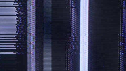 Analog glitch on CRT screen. Artistic depth of field of flickering analog TV screen with signal noise and static.