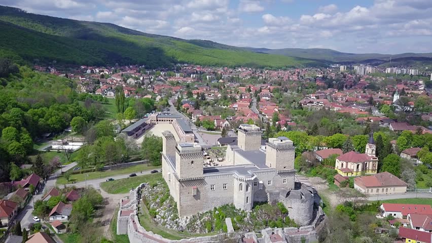 aerial view of Fortress Diosgyor in Miskolc, Aerial video shows the castle of Diosgyor near Miskolc, Hungary