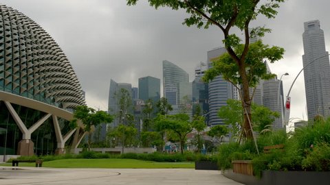 SINGAPORE - JANUARY 21 2016: day time esplanade theatres by the bay downtown panorama 4k circa january 2016 singapore.