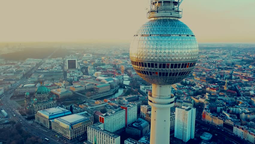  Berlin, Germany. Aerial shot of the TV Tower 