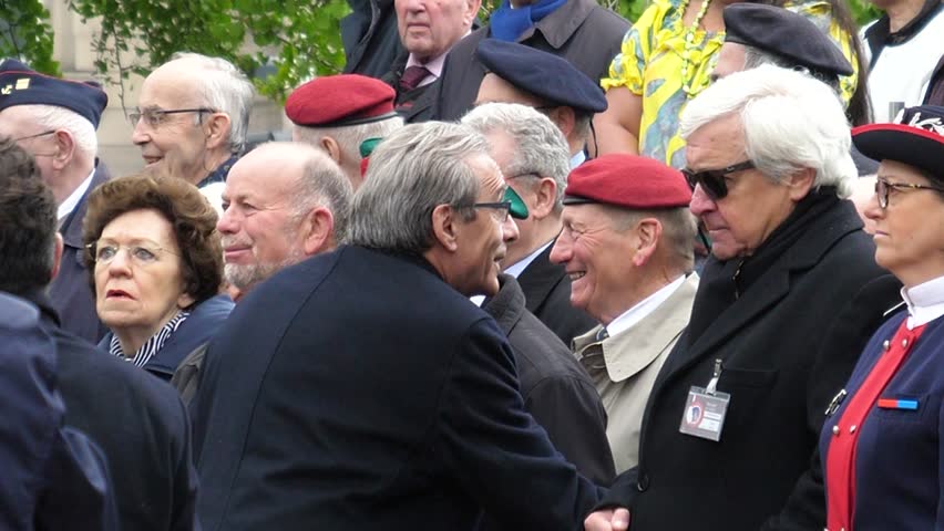 STRASBOURG, FRANCE - MAY 8, 2017: Roland Ries at ceremony marking Western allies World War Two victory Armistice in Europe marking 72nd anniversary victory over Nazi Germany 1945 | Shutterstock HD Video #1007474473