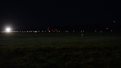 Ufa airport, - APR 16: Night landing of the plane Airbus A319 "Russia" in APRIL 28, 2016 in Ufa airport, Russia
