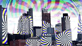 amazing london city timelapse with television and video test patterns mapped onto the building facades